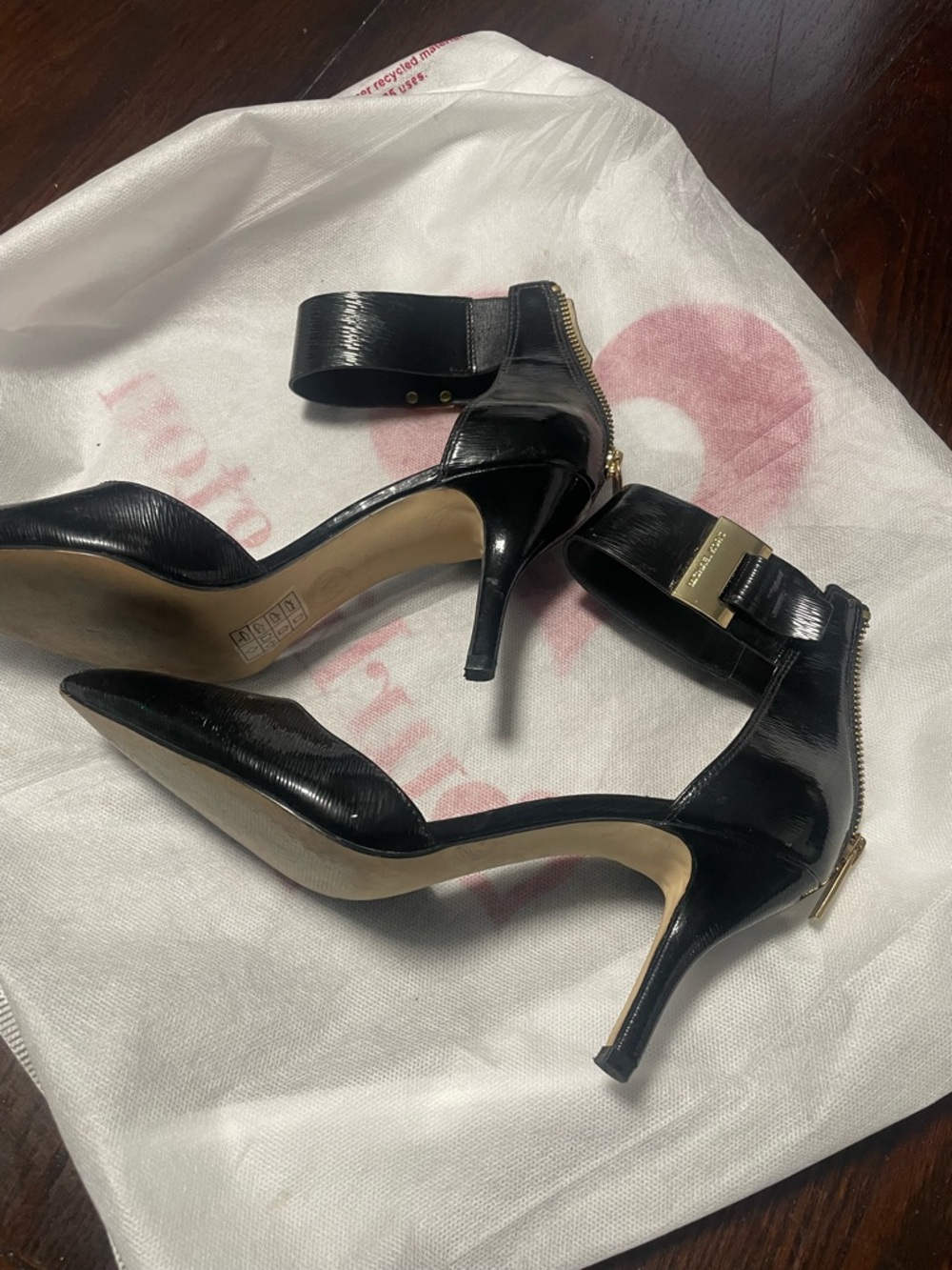 MICHAEL Michael Kors Black Pointed Ankle-Strap Pumps with Gold Accents - Picture 2 of 4